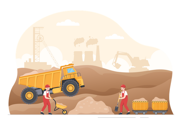 Workers working at coal mine  イラスト