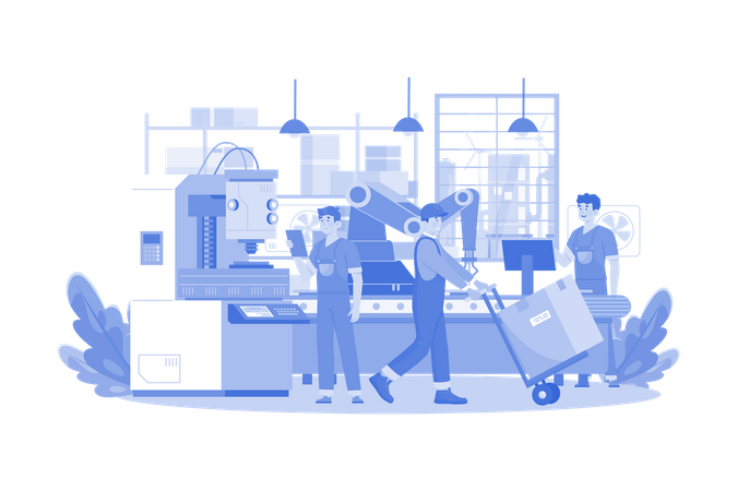 Workers Working In Automation Industry  Illustration