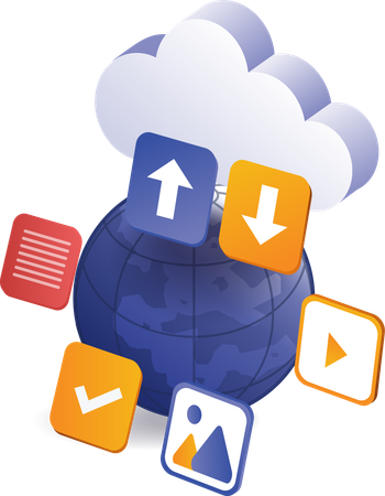 World cloud server information data transfer  Illustration