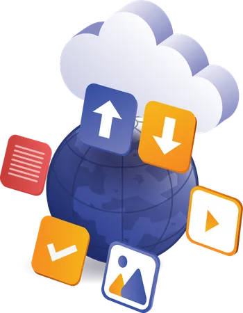 World cloud server information data transfer  Illustration