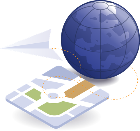 World map location paper airplane symbol  Illustration