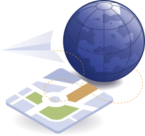 World map location paper airplane symbol  Illustration