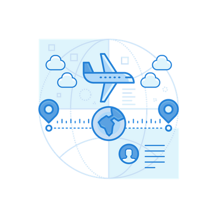 개인 세부 정보와 함께 비행하는 월드 투어  일러스트레이션