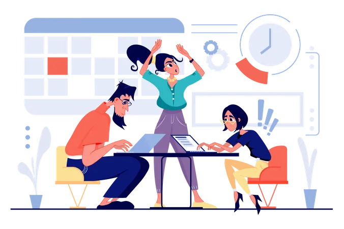 Worried and tired employees working on laptop  Illustration