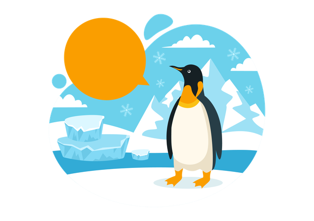 Worried penguin looking at sun  イラスト