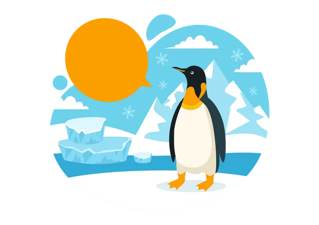 Worried penguin looking at sun  イラスト