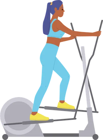 Young active sports woman training on orbitrek gym machine isolated on white  Illustration