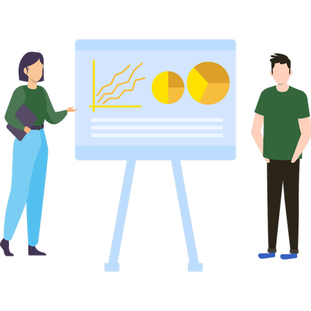 Young boy and girl are standing near the chart board  イラスト