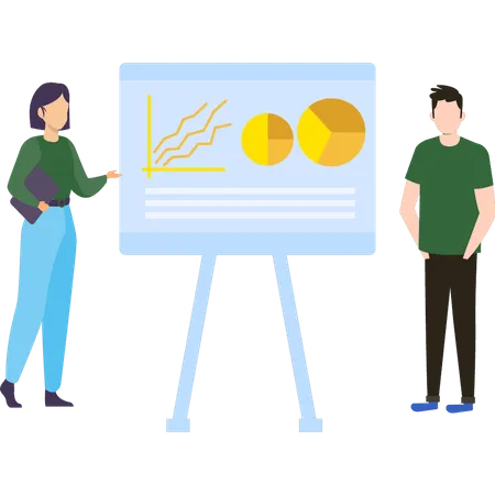 Young boy and girl are standing near the chart board  イラスト