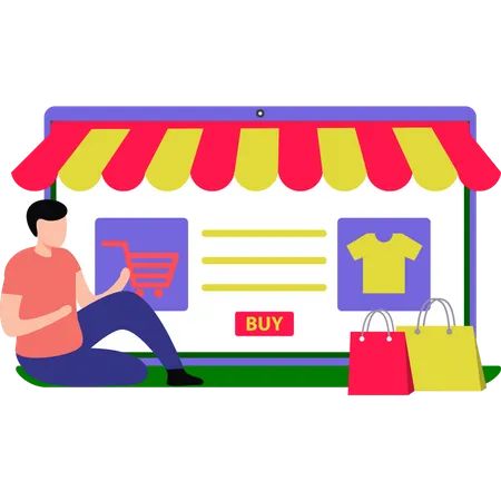 Young boy buying clothes online  Illustration