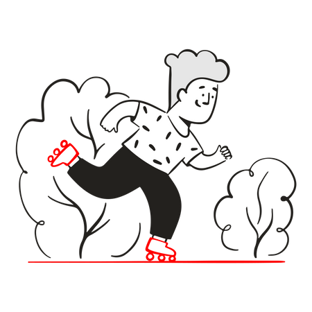 Young boy goes fast on roller skates  Illustration