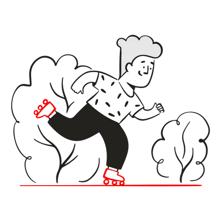 Young boy goes fast on roller skates  Illustration