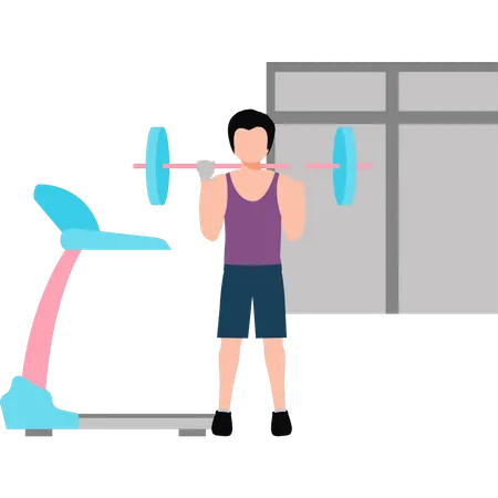 Young boy is doing weightlifting  イラスト