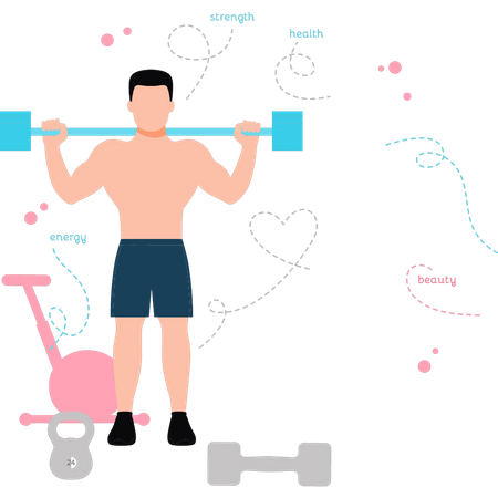 Young boy is doing weightlifting  イラスト