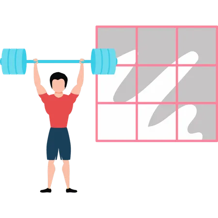 Young boy is doing weightlifting  Illustration