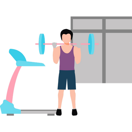 Young boy is doing weightlifting  Illustration