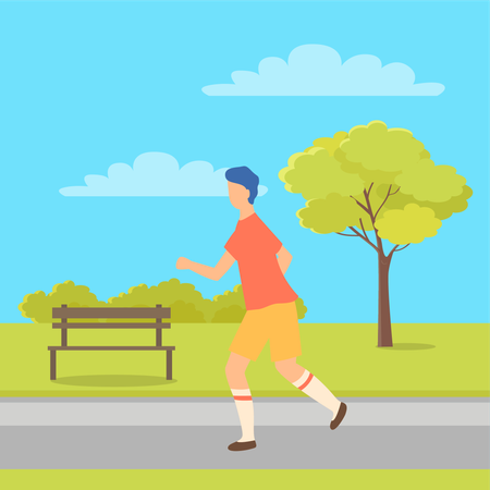 Young boy running in park  Illustration