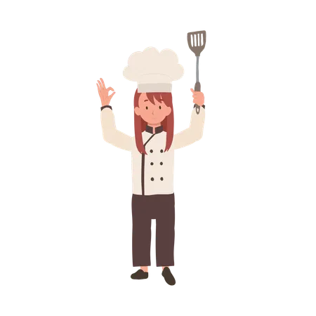 Young Chef Showing OK Sign  イラスト