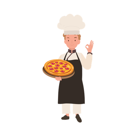 Young Chef Showing OK Sign  イラスト