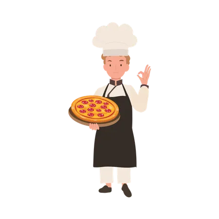 Young Chef Showing OK Sign  イラスト