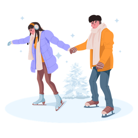 Young couple skating  Illustration