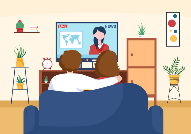 Young couple watching tv  Illustration