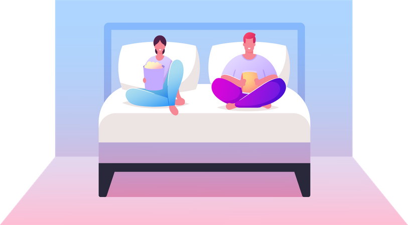 Young Couple Watching TV with Popcorn at Home  Illustration