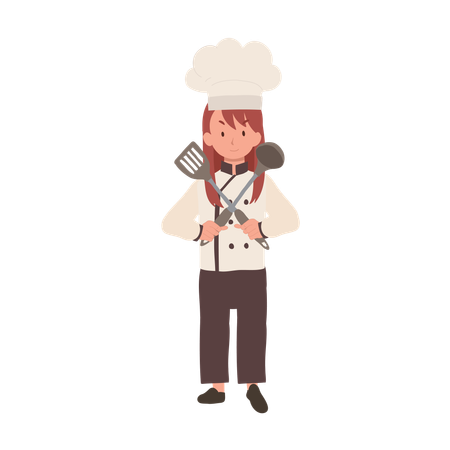 Young Culinary Pro Holding Flipper and Dipper Confident  イラスト