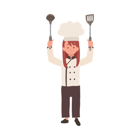 Young Culinary Pro Holding Flipper and Dipper up  Illustration