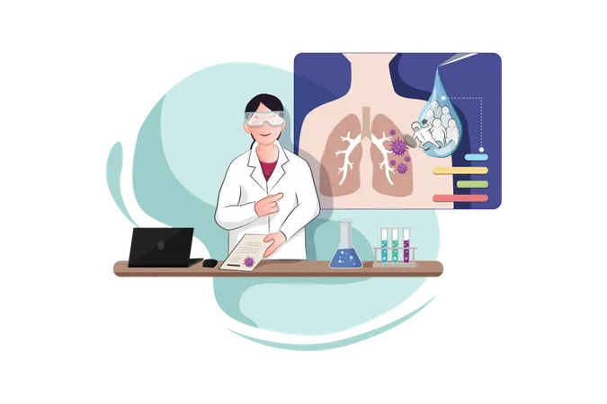 Young Doctor Presents Virus Vaccine in Lab  Illustration