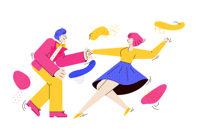 Young fashion people dancing rock-n-roll or swing  イラスト