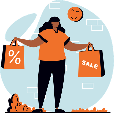 Young girl doing shopping in sale  Illustration