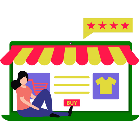 Young girl shopping for clothes at online store  Illustration