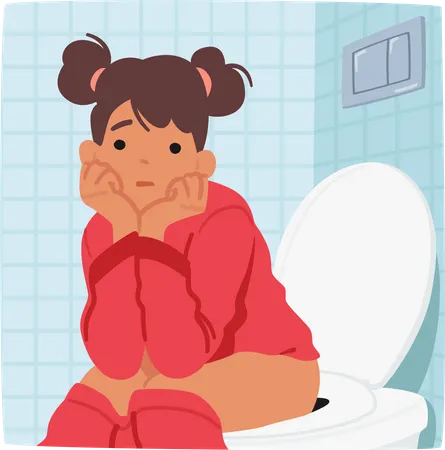 Young Girl Using The Toilet  Illustration