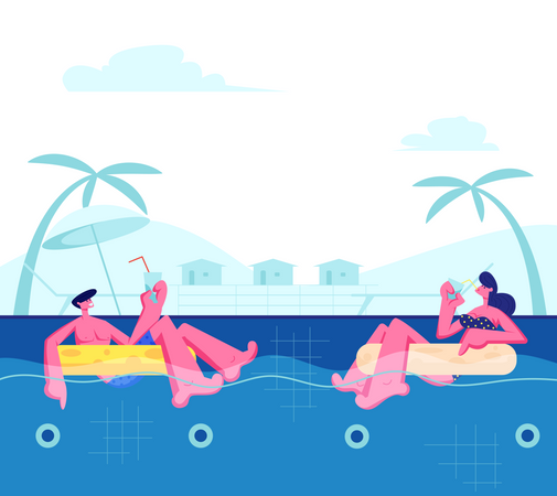 Young Happy Couple Relaxing at Resort  Illustration