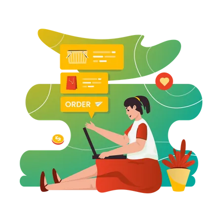 Young lady doing online shopping  Illustration