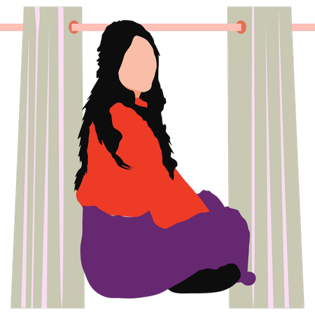 Young lady is sitting on the floor  Illustration