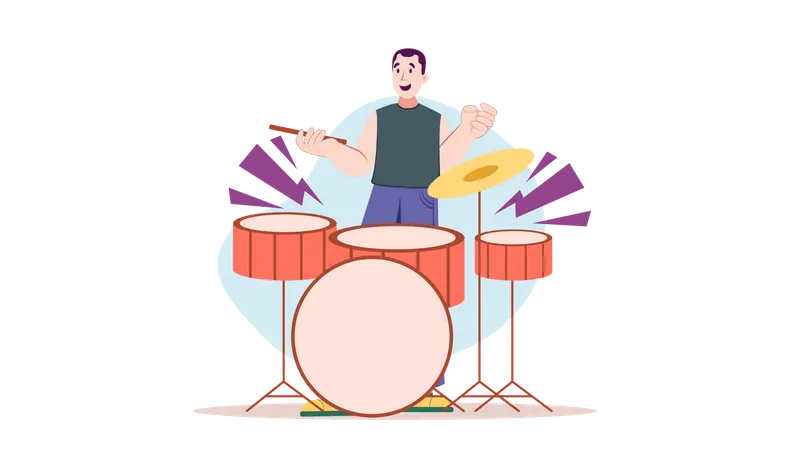 Young male playing drum with drum system  イラスト