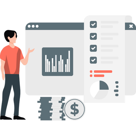 Young man analysis stock market list  Illustration