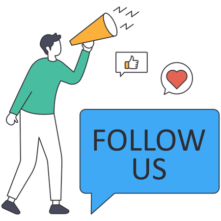 Young Man announcing Follow Us using megaphone  Illustration