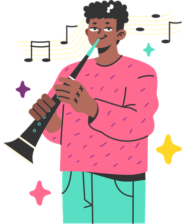 Young man playing trumpet  Illustration