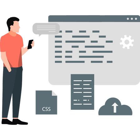 Young man setting cloud transfer data  Illustration