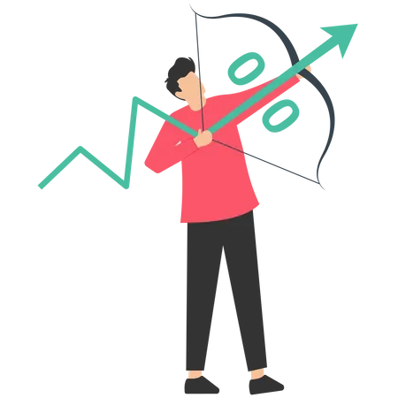 Young man shot arrow toward rising rate  Illustration