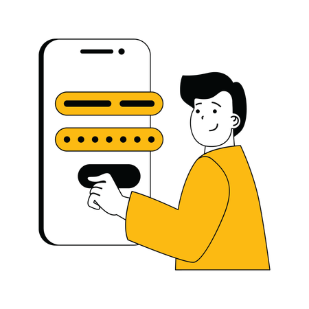 Young man showing mobile authentication  Illustration