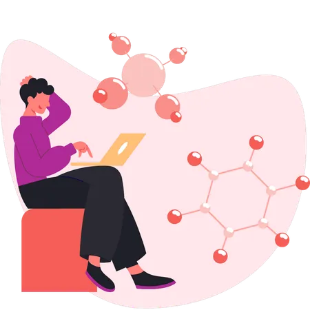 Young man thinking about DNA protection from virus  Illustration