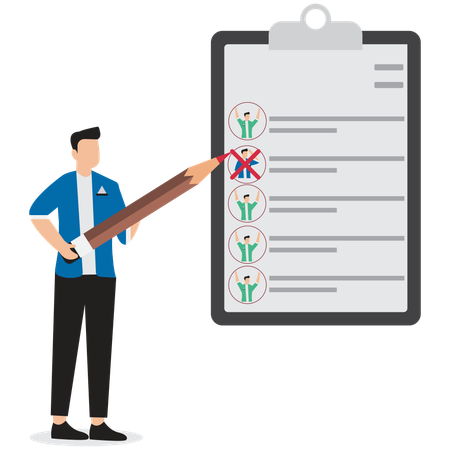 Young man  tick mark on job form  Illustration