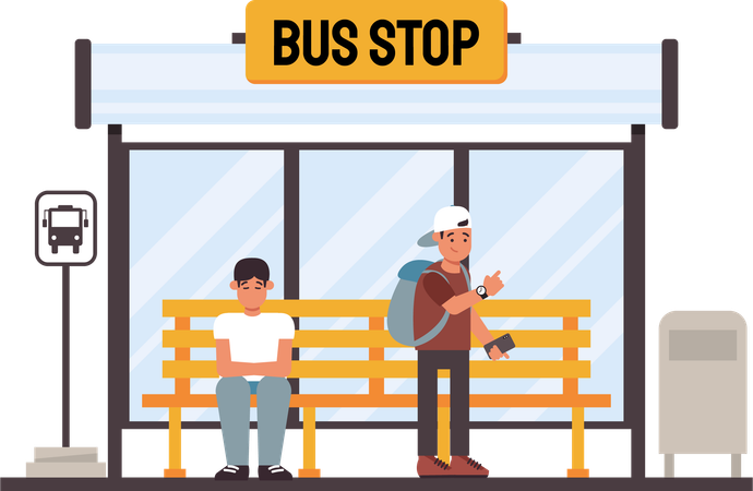 Young Man Will Board Bus  Illustration