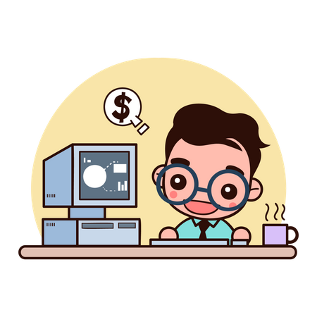 Young man working in Stock  Illustration