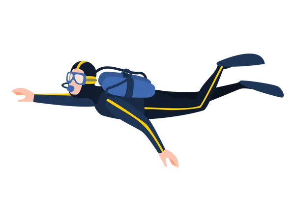 Young diver man in swimming suit  イラスト