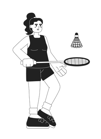 Young sportswoman playing badminton  イラスト